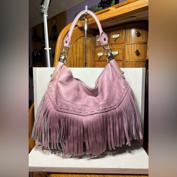 Vintage B Makowsky A86020 Lilac Purple Leather Fringe Hobo Shoulder Bag - Picture 1 of 7